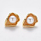 Brass Stud Earring Findings, with Loop,  ABS Plastic Imitation Pearl and Stainless Steel Pins, Nickel Free, Real 18K Gold Plated, 17x13.5mm, Hole: 1mm, Pin: 0.8mm