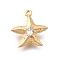 Brass Pave Clear Cubic Zirconia Charms, Cadmium Free & Nickel Free & Lead Free, Real 18K Gold Plated, Starfish, 15x15x7mm, Hole: 1mm