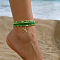 6Pcs Alloy Glass Seed Beads Anklets, Starflsh Charms Jewelry for Women, Green, 8-5/8 inch(220mm)