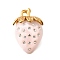 304 Stainless Steel Acrylic Pendants, Strawberry Charms, with Rhinestone, PVD Vacuum Plating, Bisque, 31.5x21x15mm, Hole: 3mm