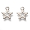 Non-Tarnish 201 Stainless Steel Charms, Laser Cut, Hollow, Star, Stainless Steel Color, 9.5x8x0.5mm, Hole: 1.4mm