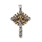 304 Stainless Steel Big Pendants, Cross with Skull Charm, Antique Silver & Antique Real 18K Gold Plated, 63x39x6mm, Hole: 4x7mm
