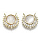 Brass Micro Pave Cubic Zirconia Charms, with Glass Imitation Cat Eye, Nickel Free, Flat Round, Real 18K Gold Plated, Old Lace, 13x13x3mm, Hole: 1mm