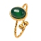 Oval Natural Dyed & Heated Green Onyx Agate Finger Rings, Golden Tone 304 Stainless Steel Cuff Rings for Women, Oval: 8x10x5mm, Inner Diameter: Adjustable