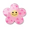 Acrylic Pendants, with Glitter Powder, Flower with Smiling Face, Hot Pink, 38x39x2mm, Hole: 2.2mm