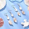 304 Stainless Steel Shell Shape with Tortoise & Starfish Dangle Earrings, with Natural Shell, Golden, 67.5~72.5x15~18mm