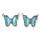 Brass Pave Faceted Glass Connector Charms, Cadmium Free & Nickel Free & Lead Free, Golden Tone Butterfly Links, Sky Blue, 17.5x23x5mm, Hole: 0.9mm