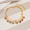Fashionable Vintage Beach Style Brass Cubic Zirconia Double Layer Tassel Heart Adjustable Ladies Anklets, Real 18K Gold Plated, Colorful