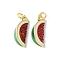 Brass Enamel Pendants, with Jump Ring, Long-Lasting Plated, Cadmium Free & Lead Free, Rack Plating, Real 18K Gold Plated, Fruits Charm, Watermelon, 18.5x7x6mm, Hole: 3.5mm
