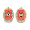 Ion Plating(IP) 304 Stainless Steel Evil Eye Enamel Pendants, with Rhinestone, Rectangle, Real 18K Gold Plated, Tomato, 32.5x22x2.5mm, Hole: 2mm