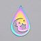 Ion Plating(IP) 201 Stainless Steel Pendants, Laser Cut, Teardrop with Moon & Star, Rainbow Color, 38x22x1mm, Hole: 1.8mm