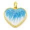 Brass Enamel Pendants, Cadmium Free & Lead Free, with Glitter and Jump Ring, Long-Lasting Plated, Real 18K Gold Plated, Heart Charms, Sky Blue, 15x15x3mm, Hole: 3.5mm