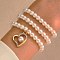 3Pcs 3 Style ABS Plastic Pearl Stretch Bracelets Set, Stackable Bracelets with Alloy Charms, Heart, Inner Diameter: 2-3/8 inch(6cm), 1Pc/style