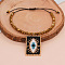 Ethnic Handmade Glass Seed Beaded Rectangle with Eye Charm Braided Adjustable Bracelets for Men Women, Black