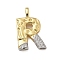 Brass Micro Pave Cubic Zirconia Pendants, Cadmium Free & Nickel Free & Lead Free, Letter Charms, Real 18K Gold Plated, Letter R, 27x17x4mm, Hole: 5x2.5mm