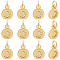 20Pcs Brass Micro Pave Clear Cubic Zirconia Charm, Long-Lasting Plated, Flat Round with Moon Charm, Real 18K Gold Plated, 9x7x2mm, Hole: 3.4mm