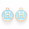 Golden Plated Alloy Enamel Charms, Cadmium Free & Lead Free, Enamelled Sequins, Flat Round, Sky Blue, Letter.H, 14x12x2mm, Hole: 1.5mm