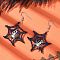 Halloween Theme Spider Web with Spider Handmade Glass Seed Beaded Dangle Earrings, with Tibetan Styles Alloy Pendants and 304 Stainless Steel Earring Hooks, Stainless Steel Color, Marine Blue, 57x33mm