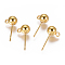 304 Stainless Steel Ear Stud Components, with Loop, Ball, Real 18K Gold Plated, 17x6mm, Hole: 1.8mm, Pin: 0.7mm