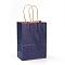 Pure Color Kraft Paper Bags, with Handles, Gift Bags, Shopping Bags, Rectangle, Midnight Blue, 15x8x21cm