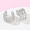 Brass Micro Pave Clear Cubic Zirconia Cuff Earrings, Platinum, Triple C-Shaped, 15x14.5x10.5mm