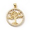 Rack Plating Brass Micro Pave Cubic Zirconia Pendants, Long-Lasting Plated, Lead Free & Cadmium Free, Round Ring with Tree of Life, Real 18K Gold Plated, 28.5x25x2.5mm, Hole: 3.5x4mm
