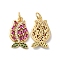 Rack Plating Brass Cubic Zirconia Pendants, with Jump Ring, Lead Free & Cadmium Free, Tulip Flower Charm, Long-Lasting Real 18K Gold Plated, Old Rose, 20.5x12x2mm, Hole: 3.5mm