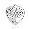 Non-Tarnish 201 Stainless Steel Pendants, Heart with Tree, Stainless Steel Color, 15.5x15.5x1mm, Hole: 1.8mm