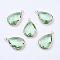 Golden Tone Brass Glass Teardrop Pendants, Faceted, Light Green, 18x10x5mm, Hole: 2mm