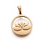 304 Stainless Steel Pendants, Ring with Lotus, Golden, 19~20x16~17x1.5mm, Hole: 5x2.5mm