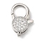 Brass Clear Cubic Zirconia Lobster Claw Clasps, Cadmium Free & Nickel Free & Lead Free, Flat Round, Platinum, 19x12.5x4.5mm, Hole: 2x2mm