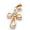 304 Stainless Steel Pendants, with Rhinestone, Cross, Crystal, Golden, 29x18x2mm, Hole: 3x6mm