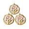 304 Stainless Steel Enamel Pendants, with ABS Plastic Imitation Pearl Beads, Ion Plating(IP), Flower, Golden, Flat Round, 28.5x25.5x4.5mm, Hole: 1.8mm