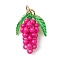 Glass Seed Beaded Grape Pendants, with Real 18K Gold Plated 304 Stainless Steel Open Jump Ring, Deep Pink, 20.5x14.5x8.5mm, Hole: 3mm