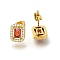 Ion Plating(IP) 304 Stainless Steel Stud Earrings, with Cubic Zirconia, Golden, Rectangle, 10.5x9mm