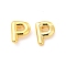 Brass Hollow Out Initial Letter Stud Earrings for Women, Real 18K Gold Plated, Lead Free & Cadmium Free, Letter.P, 7x5.5x1.5mm, Pin: 0.8mm