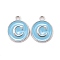 Platinum Plated Alloy Enamel Charms, Cadmium Free & Lead Free, Enamelled Sequins, Flat Round with Letter, Letter.C, 14x12x2mm, Hole: 1.5mm