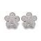 Brass Micro Pave Clear Cubic Zirconia Shank Buttons, Flower, Platinum, 16x6mm, Hole: 1.6mm