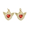 Brass Micro Pave Clear Cubic Zirconia Pendants, Cadmium Free & Lead Free, with Enamel, Sacred Heart, Real 16K Gold Plated, 21x21.5x2.5mm