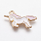 Alloy Enamel Pendants, Unicorn, Light Gold, Pink, 20x15x1.5mm, Hole: 1mm