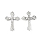Brass Micro Pave Clear Cubic Zirconia Pendants, Cadmium Free & Nickel Free & Lead Free, with Glass, Cross Charms, Platinum, 34.5x26x3.8mm, Hole: 1.6x5mm