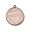Natural Rose Quartz Pendants, Flat Round Charms, with Golden Plated Brass Frame, 35x31x3~3.5mm, Hole: 2.5mm