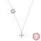925 Sterling Silver Cable Chain Necklaces, Micro Pave 5A Cubic Zirconia Star Charms, Cross Pendant Necklaces , Real Platinum Plated, 14.09 inch(35.8cm)
