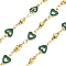 Brass Heart Link Chains, with Enamel, Cadmium Free & Nickel Free & Lead Free, Real 18K Gold Plated, Soldered, with Spool, Sea Green, 11x7x2.5mm