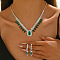 Brass Rhinestone Pendant Necklaces & Earring Sets for Women, Rectangle & Horse Eye, Emerald, 300mm