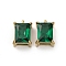 Real 14K Gold Plated 304 Stainless Steel Charms, with Glass, Rectangle, Dark Green, 11x7.5x5.5mm