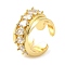 Brass Micro Pave Cubic Zirconia Cuff Rings, Cadmium Free & Lead Free, Real 16K Gold Plated, US Size 8 1/2(18.5mm)