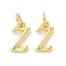 Brass Pendants, Cadmium Free & Nickel Free & Lead Free, with Jump Ring, Letter Z, 10.5x6x1.5mm, Ring: 5x1mm, inner diameter: 3mm