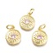 Brass Micro Pave Cubic Zirconia Pendants, with Jump Ring, Flat Round with Eye, Real 18K Gold Plated, Lavender Blush, 12x10x2mm, Jump Rings: 5x0.8mm, Inner Diameter: 3mm