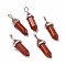 Natural Red Jasper Pointed Pendants, Faceted, with Platinum Tone Brass Findings, Lead free & Cadmium Free, Bullet, 27~30x9~10x7~8mm, Hole: 4x3mm